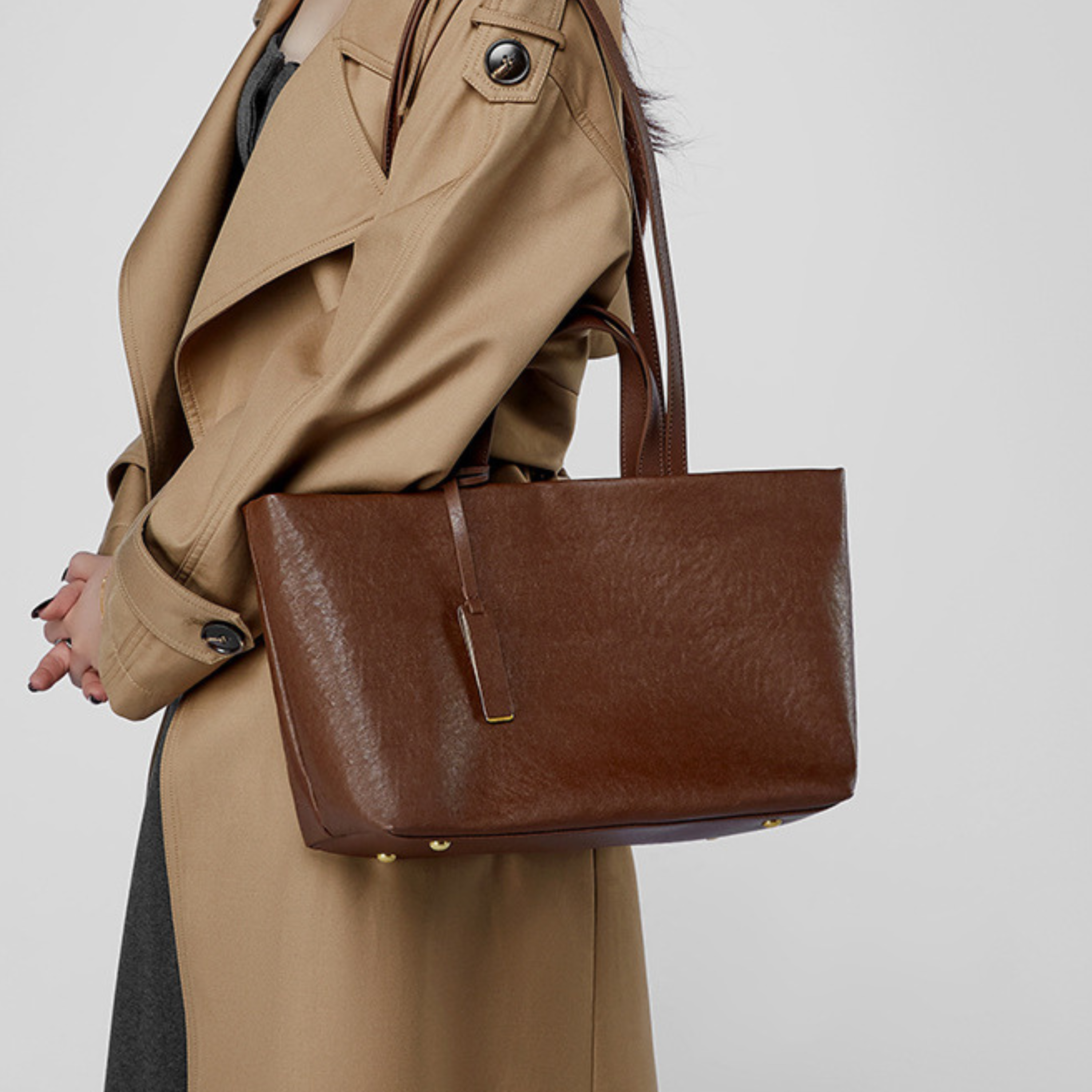 2-way genuine leather tote bag