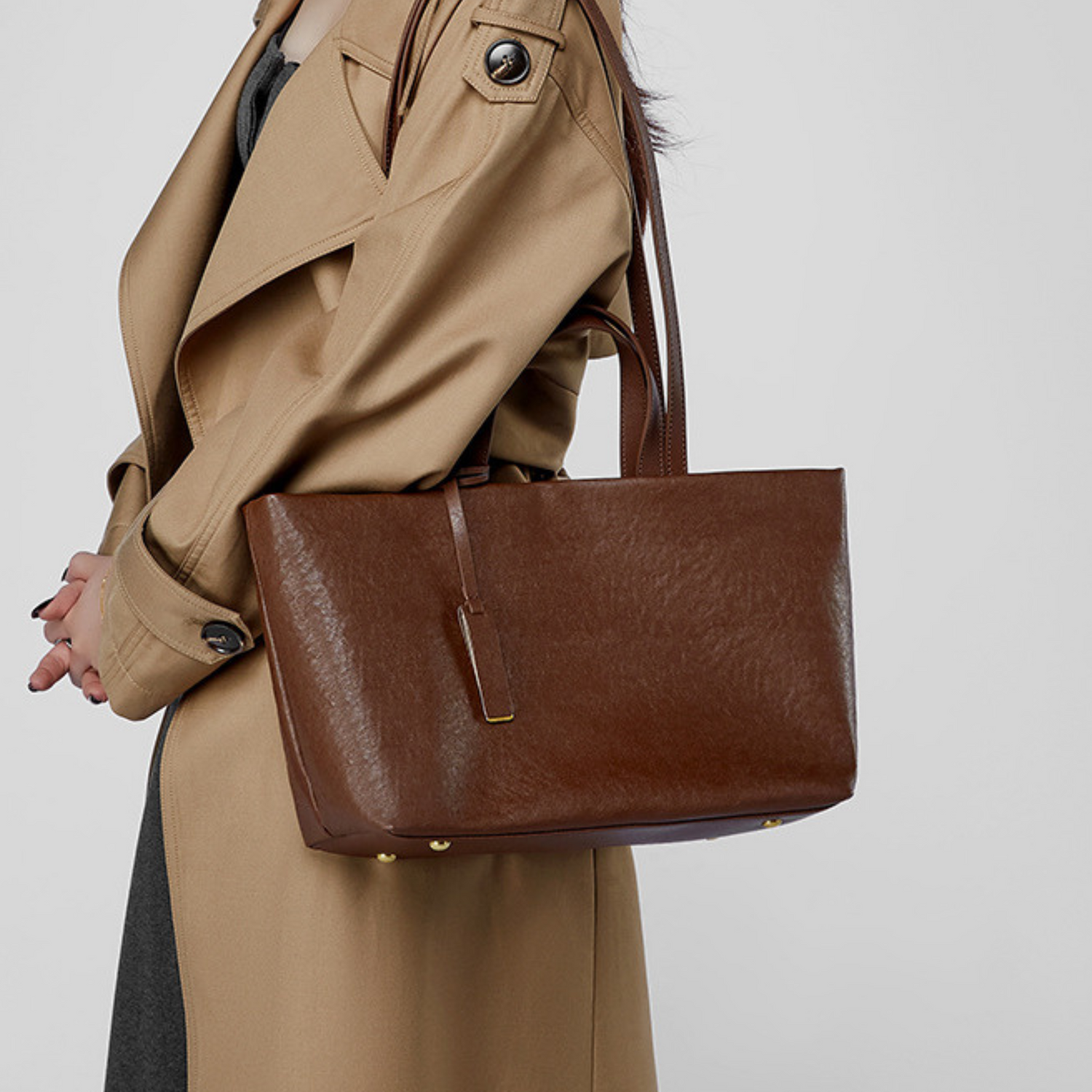 2-way genuine leather tote bag